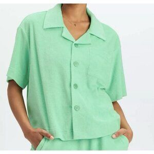 FABLETICS Mint Green Island Terry Boxy Button Up Size Large NWT Tropical Water